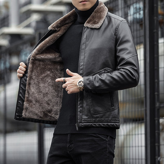 Herren Moderner Kunstlederblouson mit Teddykragen Shop Nory