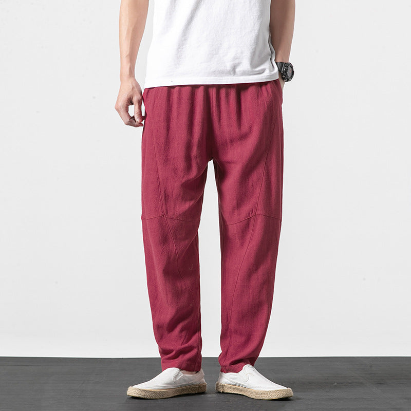 Herren Weiche Leinenmix-Loungehose mit tiefem Schritt, elastischem Bund und taillierter Beinverjüngung Shop Nory