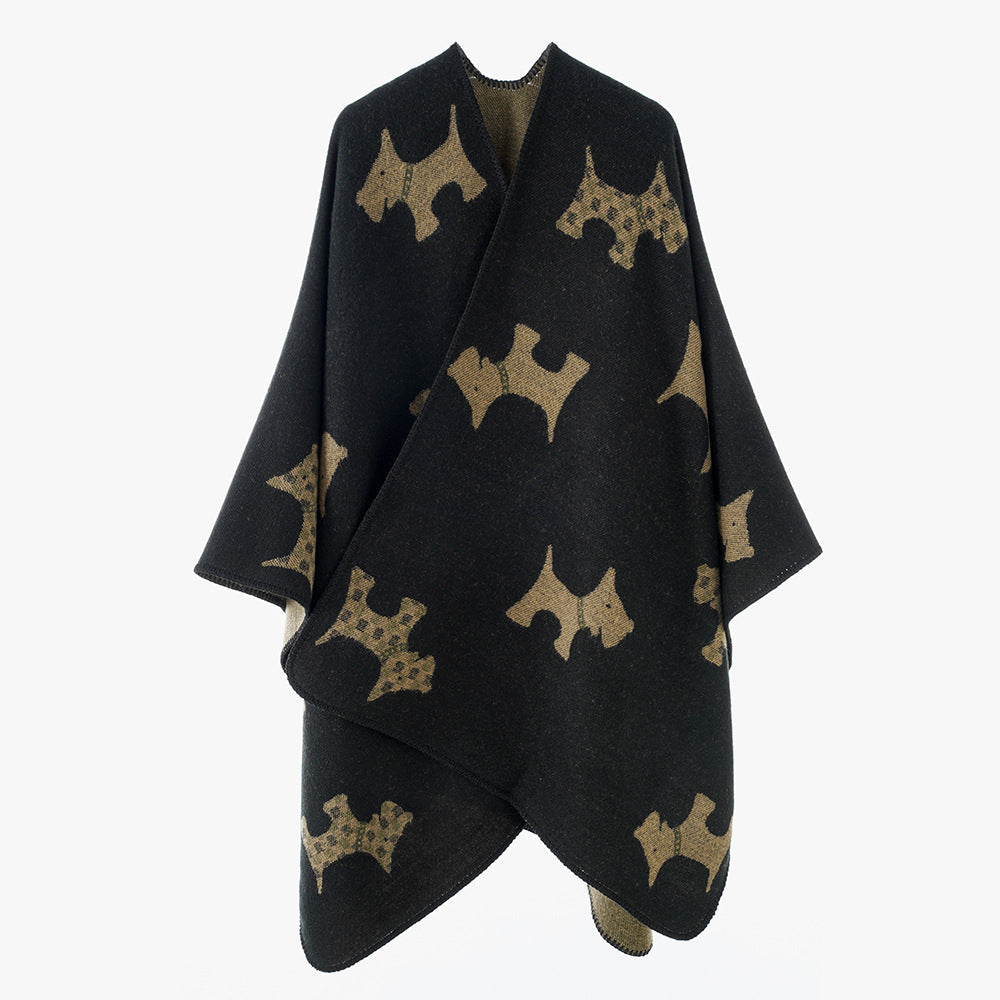 Damen Strickcapeponcho aus Wollmix mit Jacquard-Hundemotiv Shop Nory