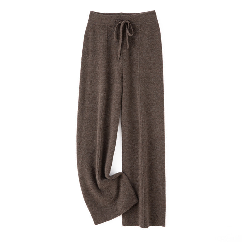 Damen Weiche Strickhose mit weitem Bein, Tunnelzugbund und dekorativer Mittelnaht Shop Nory