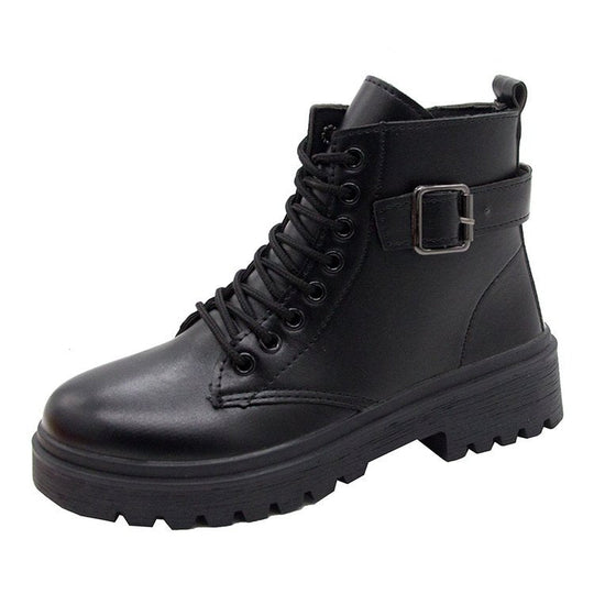 Damen Schnürstiefeletten mit robustem Profil und modischem Reißverschluss Shopnory