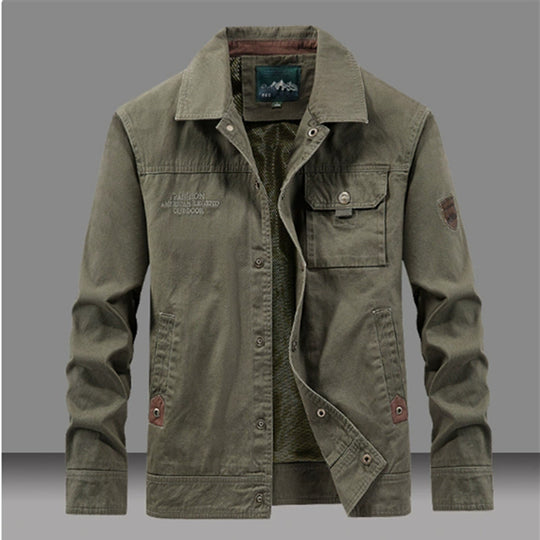 Herren Canvas-Workerjacke mit Knopfleiste, aufgesetzter Brusttasche und Hemdkragen Shop Nory