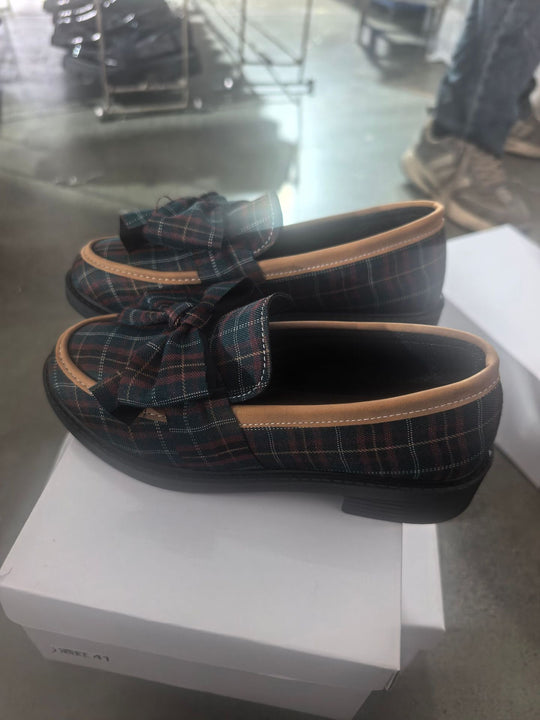 Damen Loafer mit Karo‑Muster und Schleifenapplikation Shop Nory