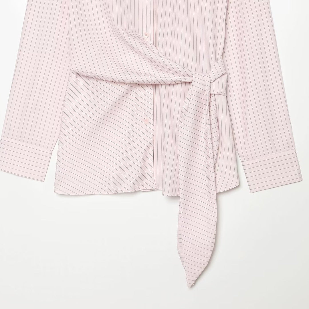 Damen Hemdbluse mit Taillenschleife und Nadelstreifen-Design Shop Nory