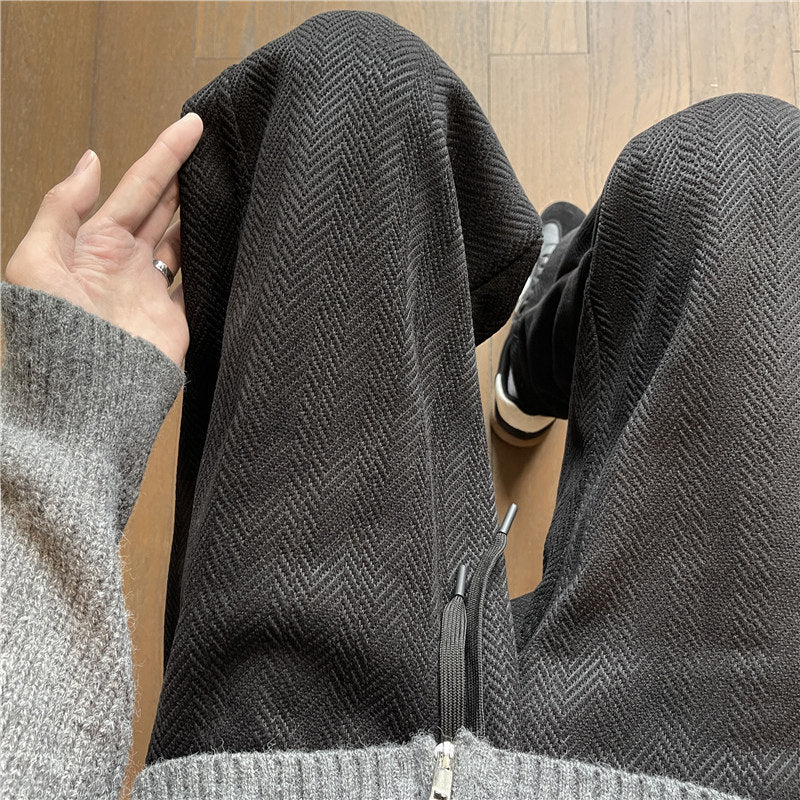 Herren Weit geschnittene Loungehose mit Fischgrätstruktur, elastischem Bund und Tunnelzug Shop Nory