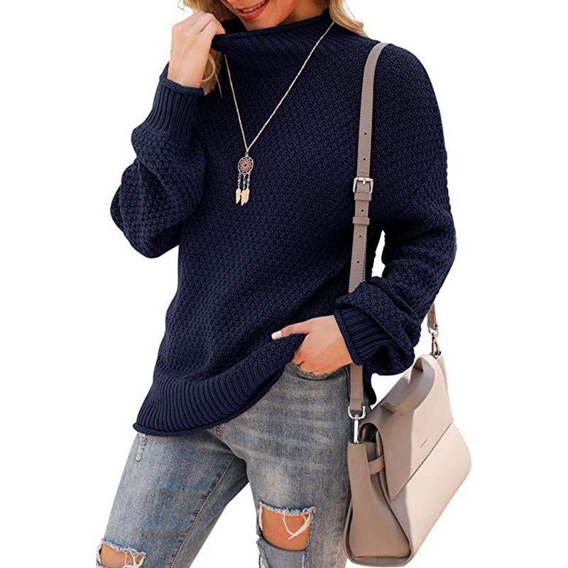 Damen Grobstrickpullover mit hohem Kragen und strukturierter Oberfläche