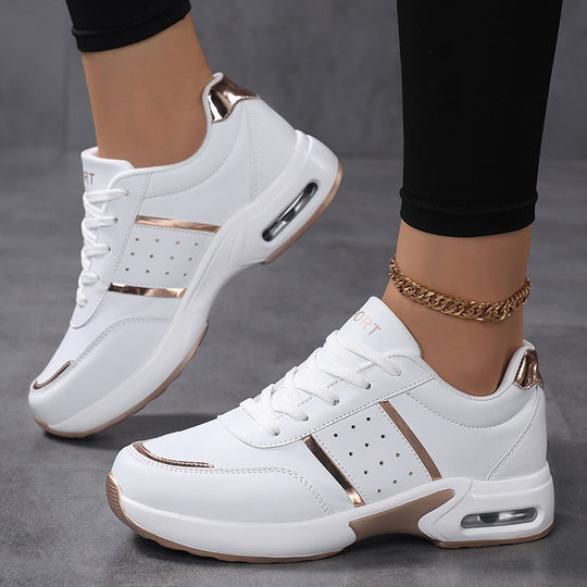 Damen Plateau‑Sneaker mit luftgepolsteter Dämpfung, Lederoptik & Metallic‑Akzenten Shop Nory