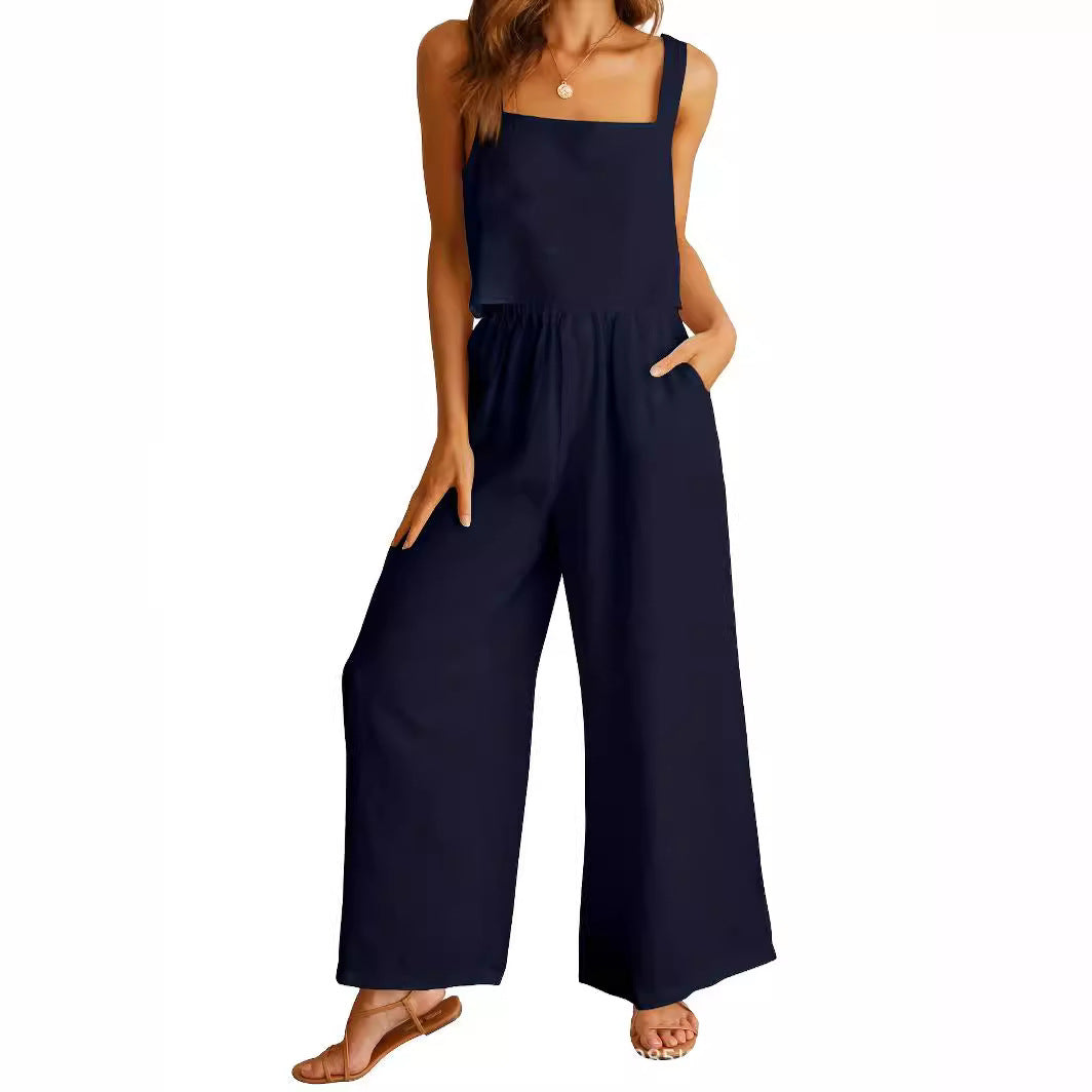 Damen Luftiger Jumpsuit mit weitem Bein und verstellbarem Taillenbund