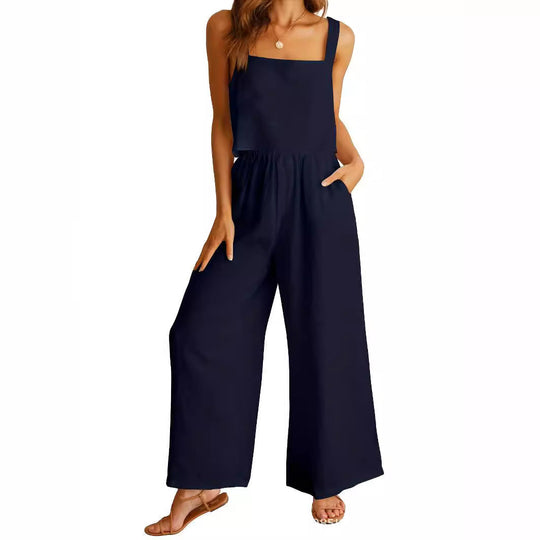 Damen Luftiger Jumpsuit mit weitem Bein und verstellbarem Taillenbund