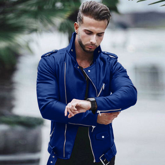 Herren stylische Bikerjacke aus Kunstleder mit asymmetrischem Reißverschluss und tailliertem Schnitt Shop Nory