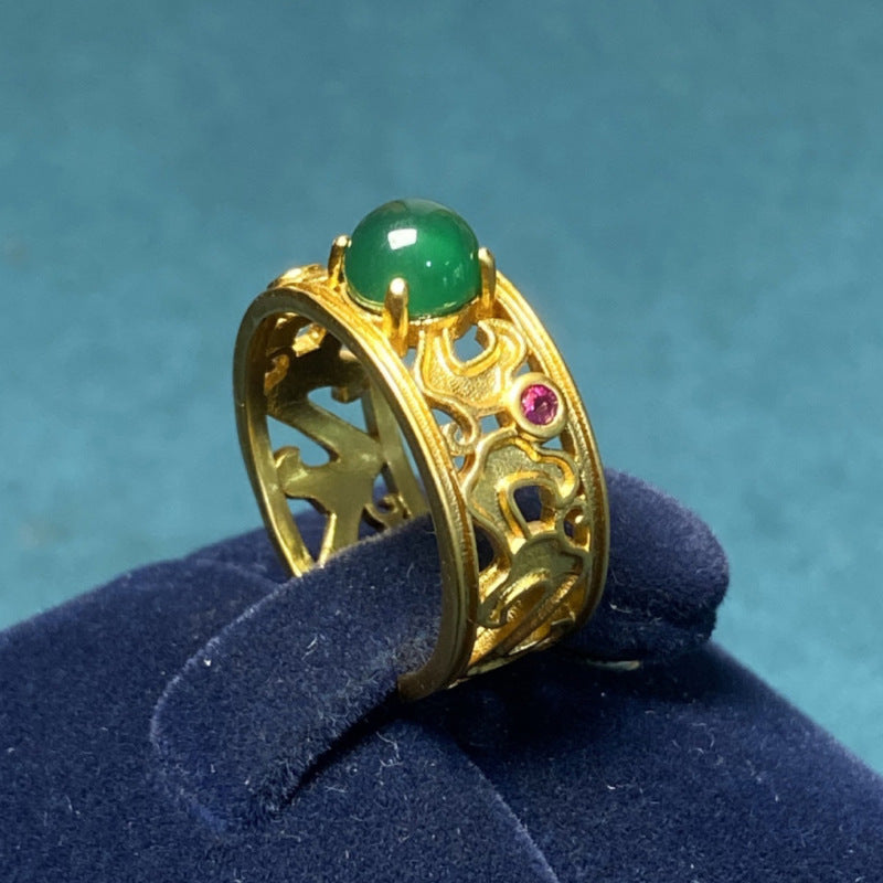 Damenring mit filigranem Gelbgolddesign und buntem Edelstein Shop Nory