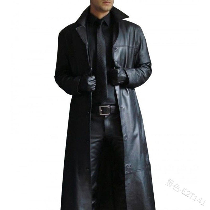 Herren Langer Vegan-Leder Trenchcoat