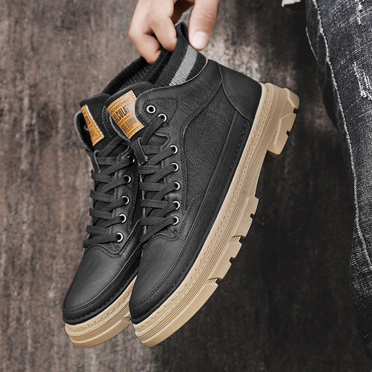Herren lederoptik High-Top City-Boot Sneaker mit gestricktem Schaftkragen und stoßdämpfender Profilsohle Shop Nory