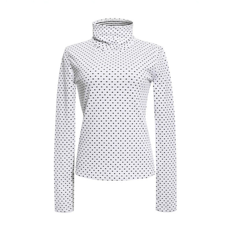 Damen Rollkragen-Feinstrickshirt mit Punktmuster und elastischem Jersey Shop Nory