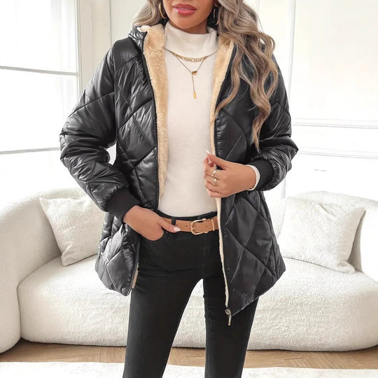Damen Steppjacke mit Teddyfutter und Kapuze Shop Nory