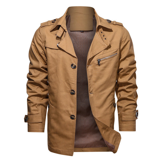 Herren Kurzer Trenchcoat im Utility-Fieldstil mit Stehkragen und Reißverschluss-Brusttasche Shop Nory
