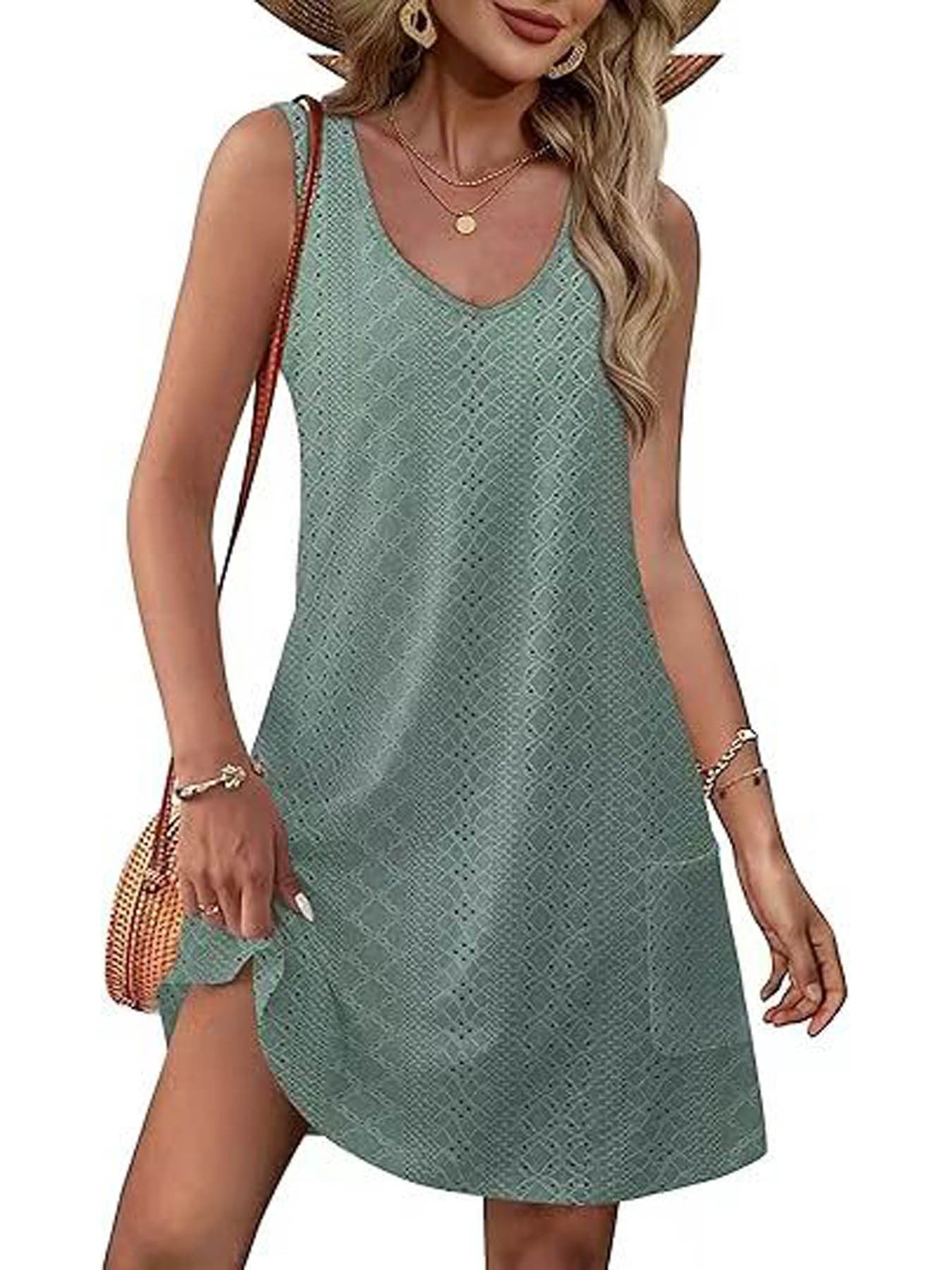 Damen Freizeitkleid mit Taschen und V-Ausschnitt Shopnory