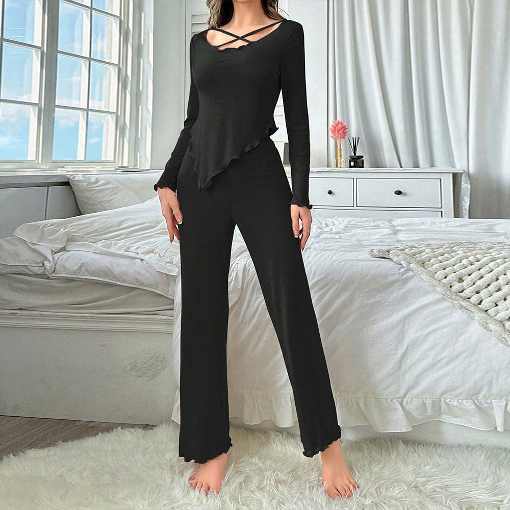 Damen lässiges Lounge-Set mit asymmetrischem Zipfeloberteil, gekreuztem Ausschnitt und weitem Bein Shop Nory