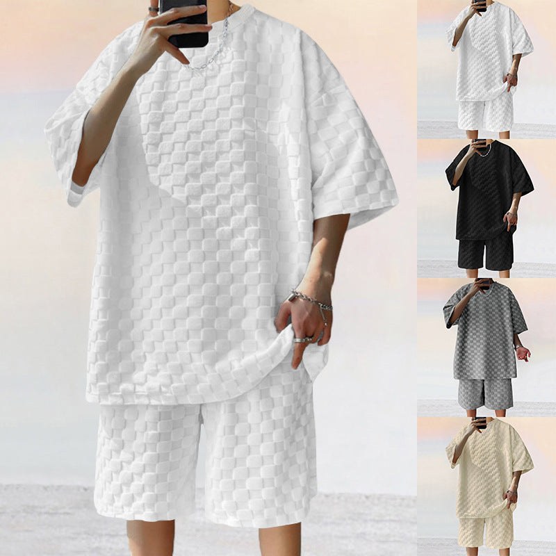 Herren lässiges Set aus strukturiertem Oberteil und Shorts