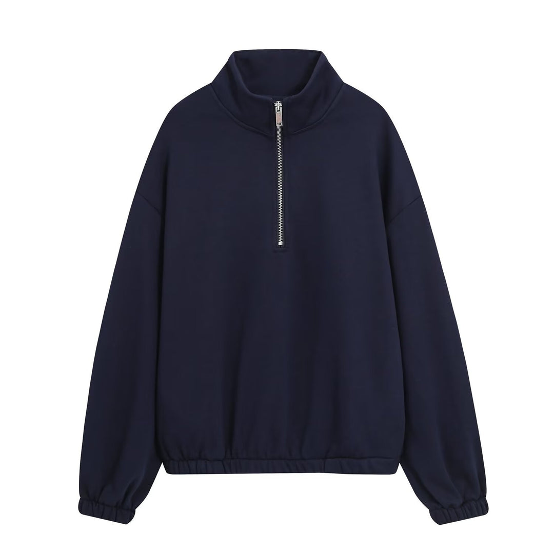 Damen Oversize Pullover mit Halbzip‑Stehkragen, elastischem Saum und überschnittenen Ärmeln Shop Nory