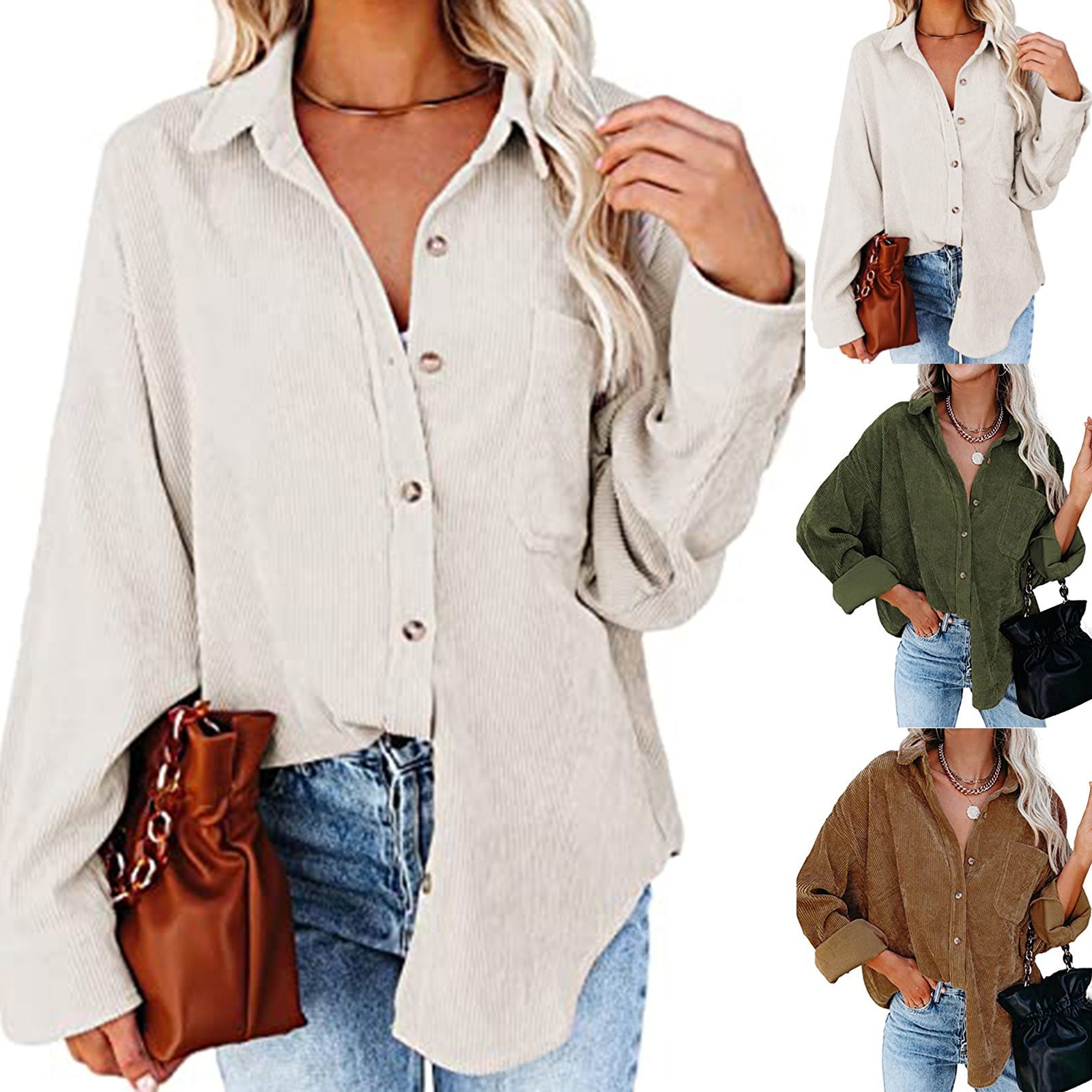 Damen Übergroße Kordbluse