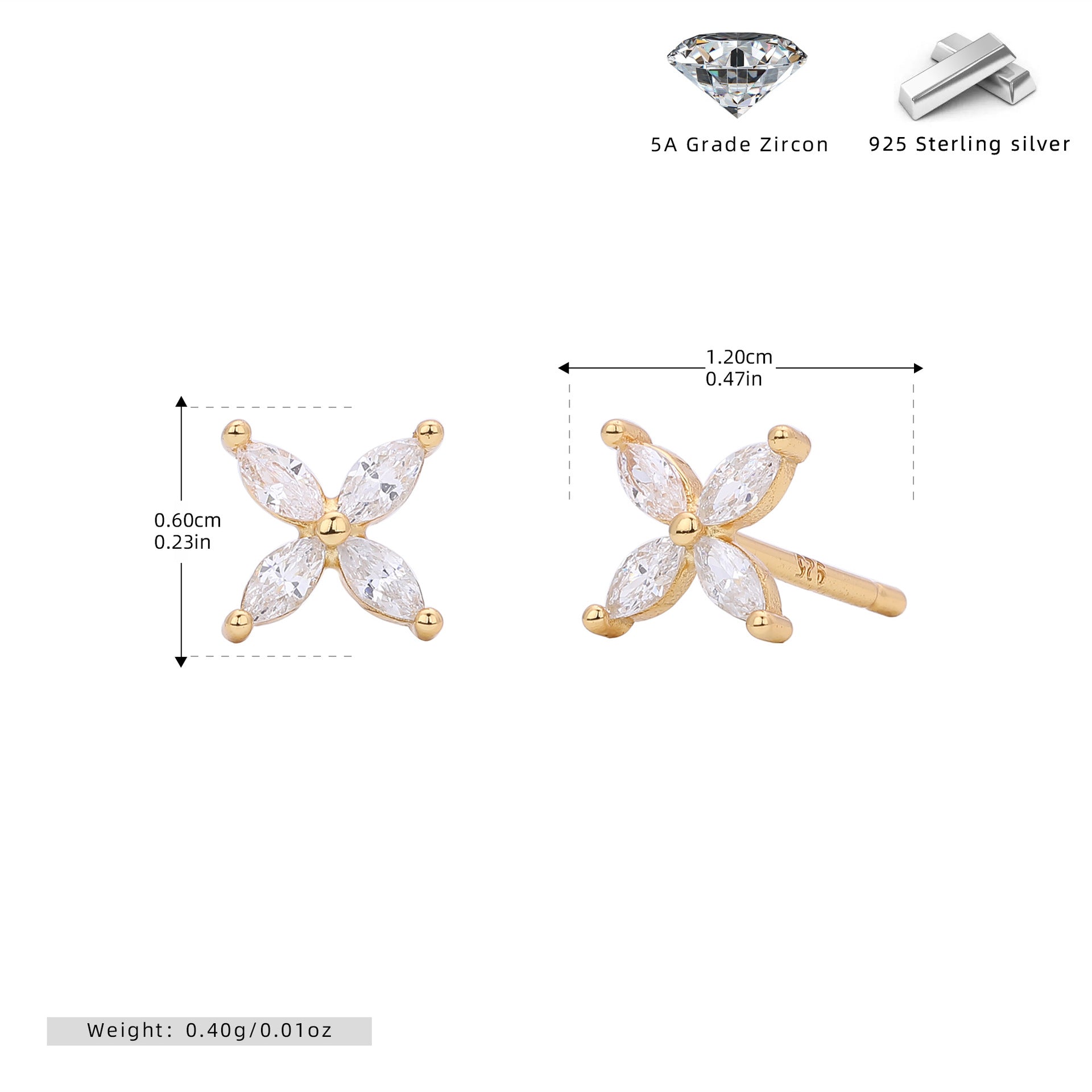 Damen Ohrstecker aus 925 Sterling Silber mit funkelndem Zirkonblüten-Design Shop Nory