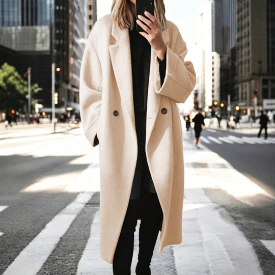 Damen Oversize Wollmix-Mantel mit doppelreihiger Knopfleiste, weitem Reverskragen und Eingrifftaschen Shop Nory