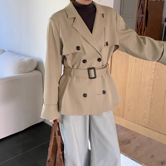 Damen Kurztrench im Oversize-Schnitt mit Doppelreihe und Bindegürtel Shop Nory