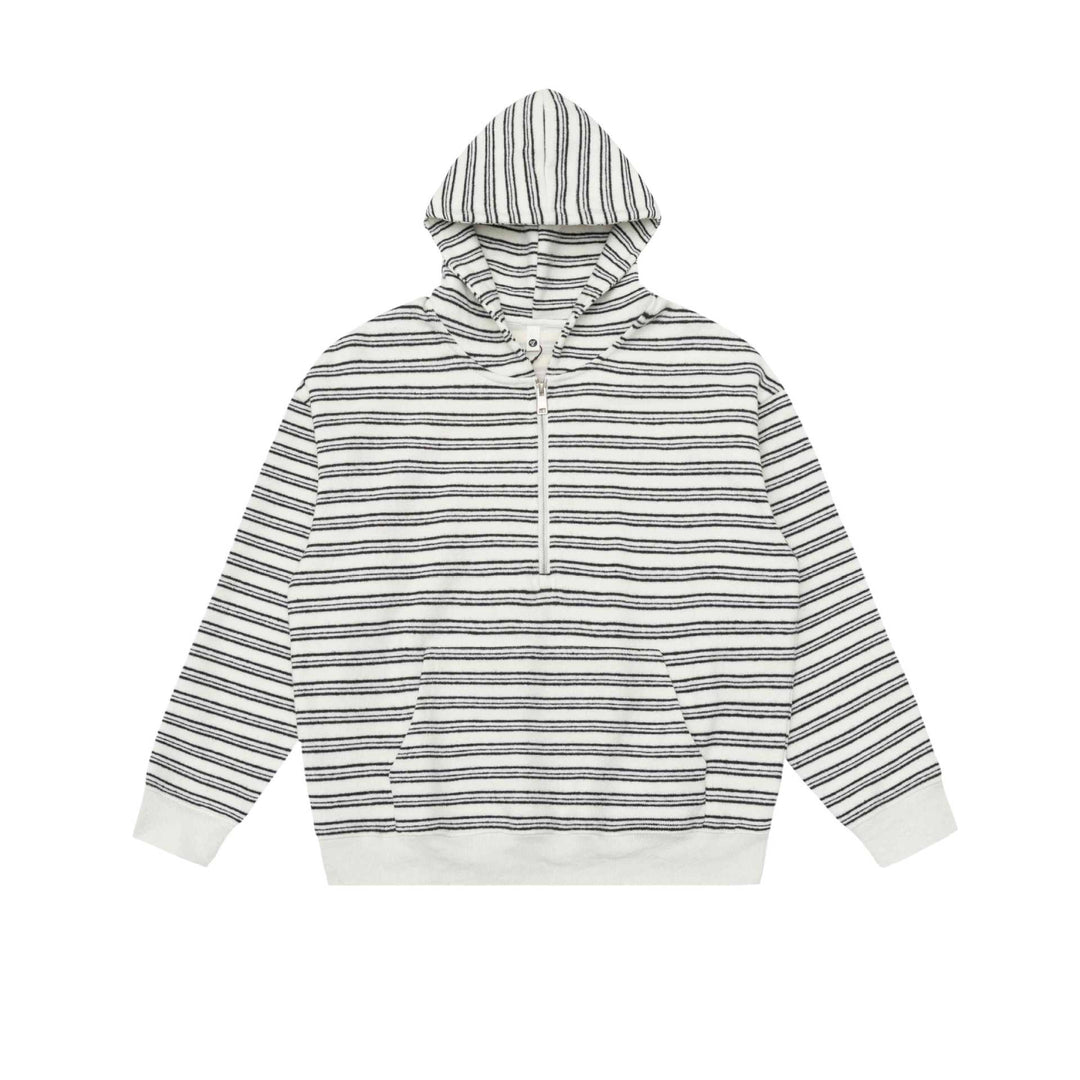 Unisex Gestreiftes Kapuzensweatshirt mit halbem Reißverschluss und Kängurutasche Shop Nory