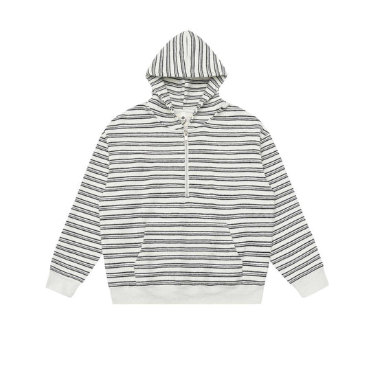 Unisex Gestreiftes Kapuzensweatshirt mit halbem Reißverschluss und Kängurutasche Shop Nory