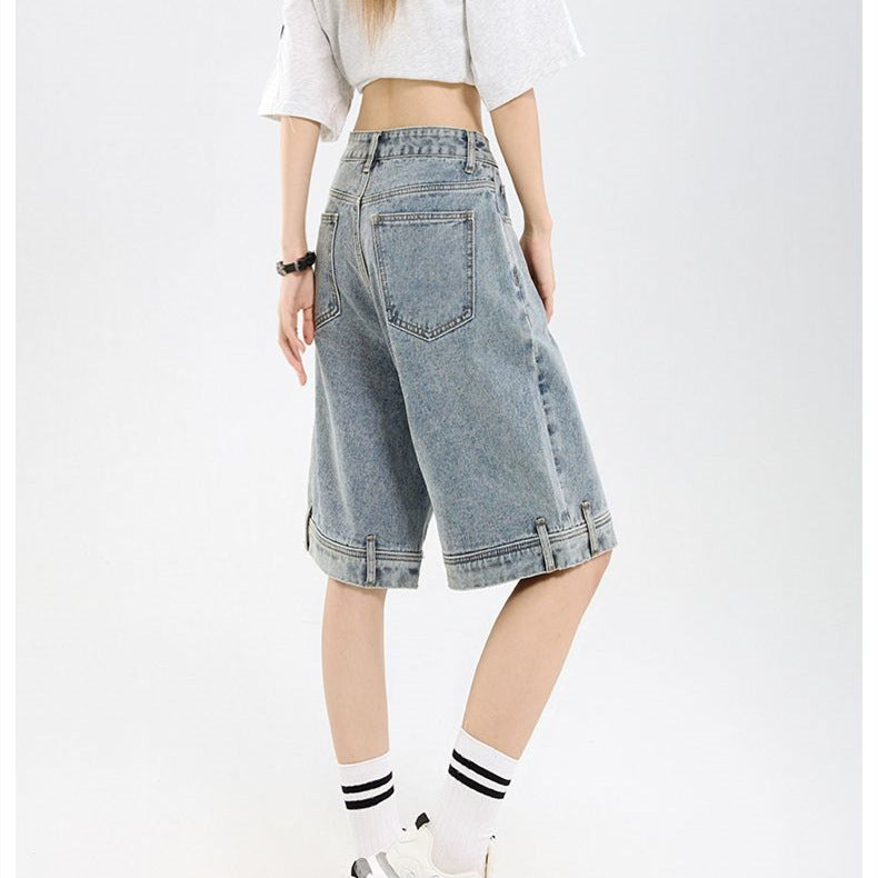 Damen klassische Denim-Shorts mit weitem Bein