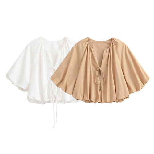 Damen Oversize Cape-Bluse mit Tunnelzug, Ballonärmeln und gerafftem Saum Shop Nory