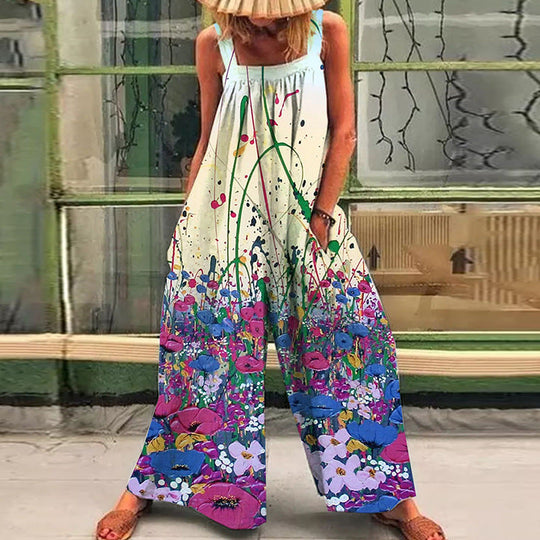 Damen lässiger Jumpsuit mit floralem Muster und weitem Schnitt