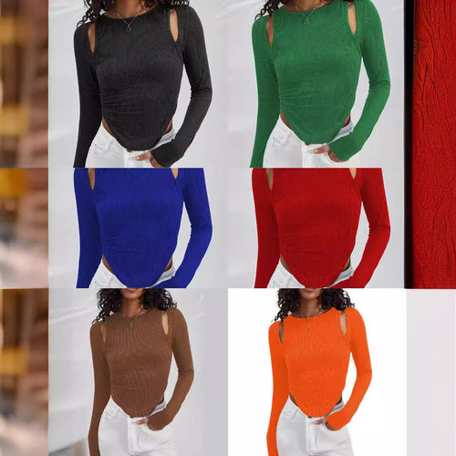 Damen Langarmshirt mit asymmetrischem Cut-Out und Rippstruktur