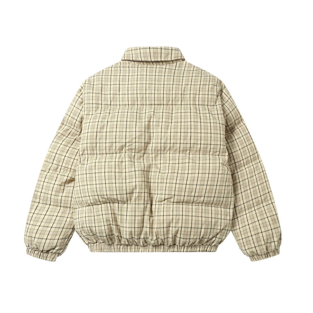 Unisex Kurz geschnittener karierter Steppblouson mit hohem Kragen und elastischem Saum Shop Nory