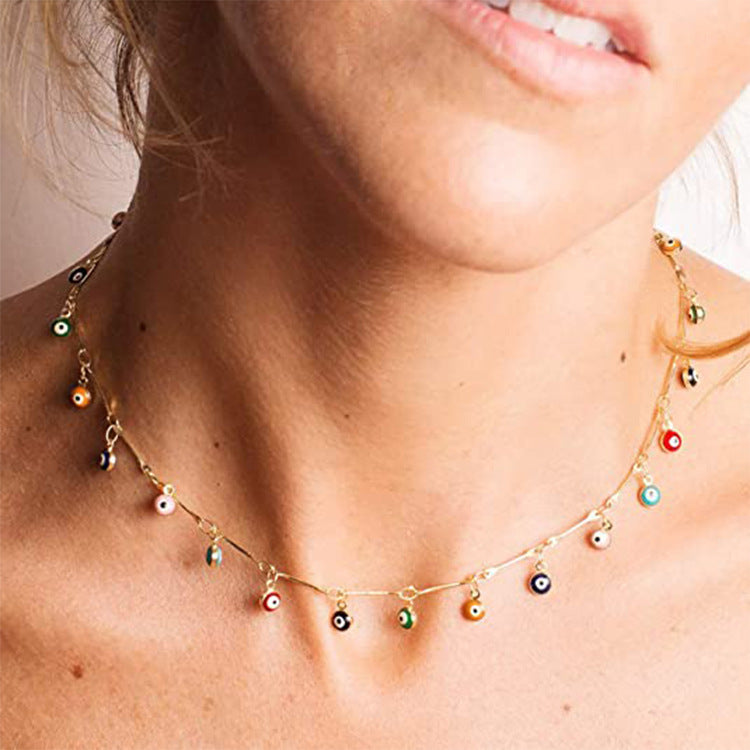 Damen Fußkettchen mit bunten Augen-Anhängern und eleganter Gliederkette Shop Nory