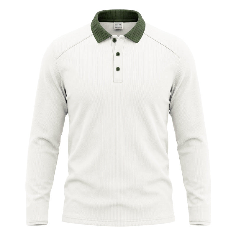 Herren Langarm-Poloshirt mit gerippter Kontrastkragen und feiner Waffelstruktur Shop Nory