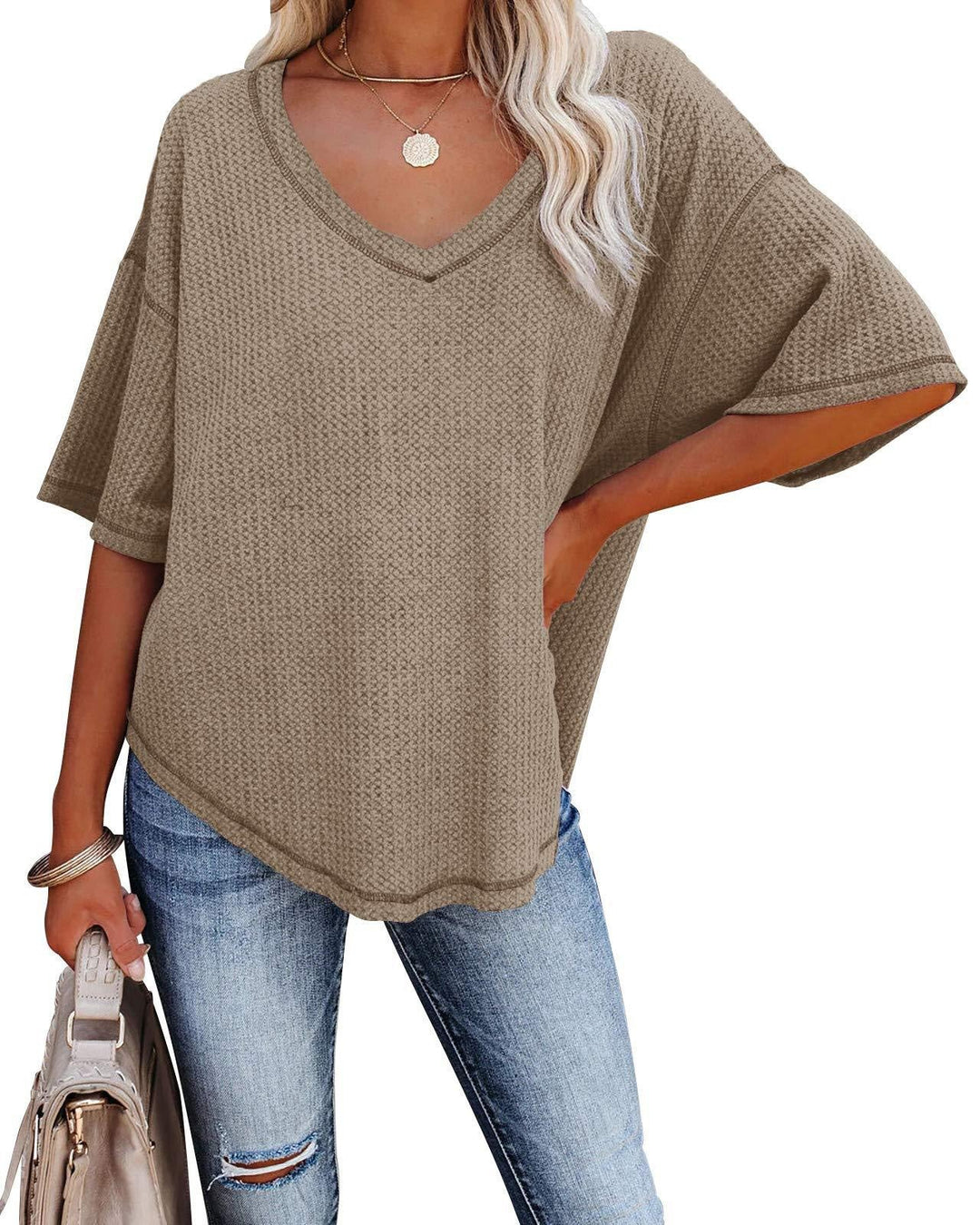 Damen lässiges Oversized-Oberteil mit strukturiertem WShopnorymuster