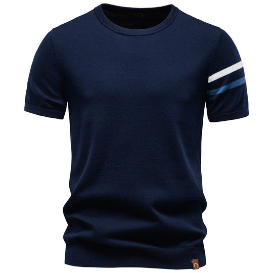 Herren nan feines Baumwollstrickshirt mit Rundhalsausschnitt kurzärmelig und kontrastierenden Ärmelstreifen Shopnory