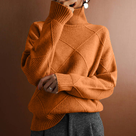 Damen nan weit geschnittener Strickpullover mit hohem Rollkragen und Rautenmuster Shop Nory