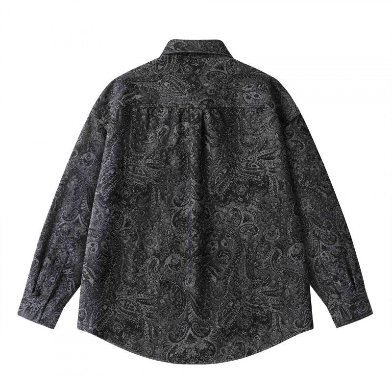 Unisex Oversize Hemdjacke mit Paisley‑Jacquard, durchgehender Knopfleiste und Brusttasche Shop Nory