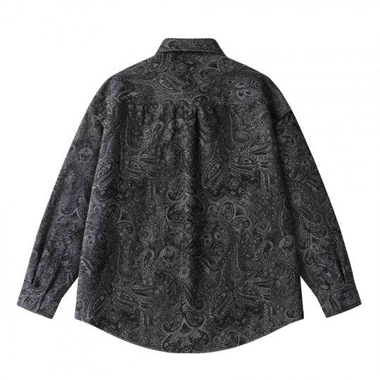 Unisex Oversize Hemdjacke mit Paisley‑Jacquard, durchgehender Knopfleiste und Brusttasche Shop Nory