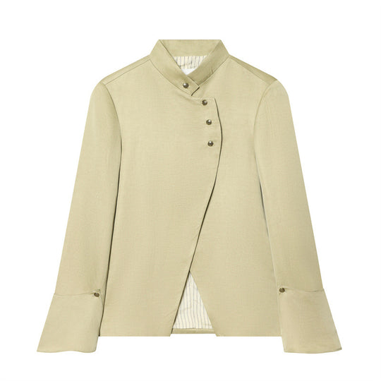 Damen Asymmetrische Blusenjacke mit Stehkragen und ausgestellten Manschetten Shop Nory