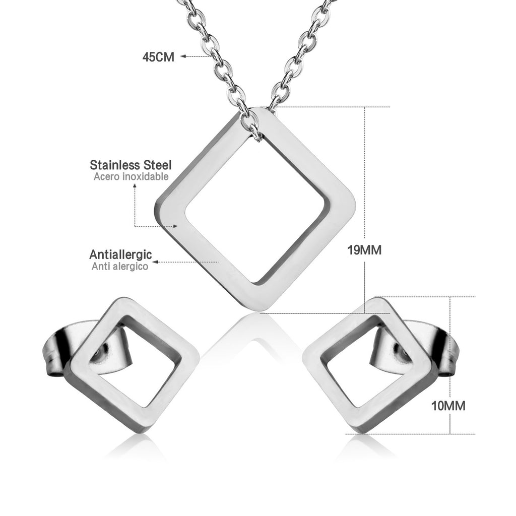Damen Schmuckset mit quadratischen Anhängern und eleganten Ohrsteckern Shop Nory