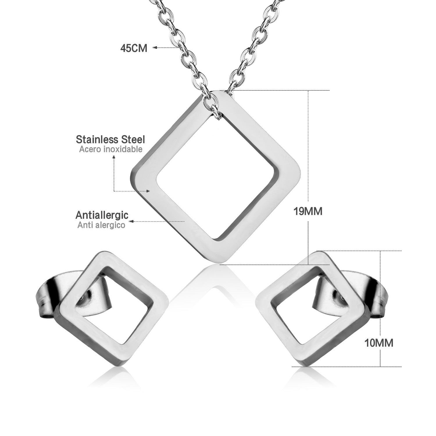 Damen Schmuckset mit quadratischen Anhängern und eleganten Ohrsteckern Shop Nory