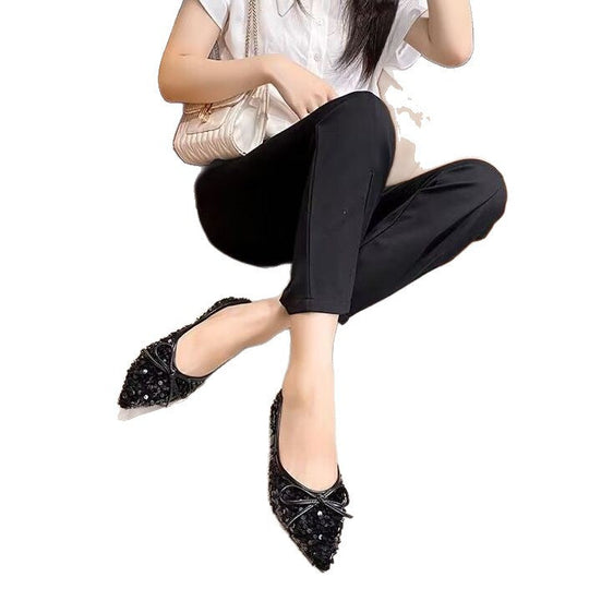 Damen funkelnde Ballerinas mit spitzem Zehenbereich und dekorativem Paillettenschmuck