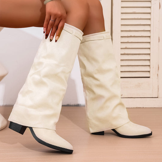 Damen Schaftstiefel aus veganem Leder mit slouchigem Schaft und schmaler Spitze Shop Nory