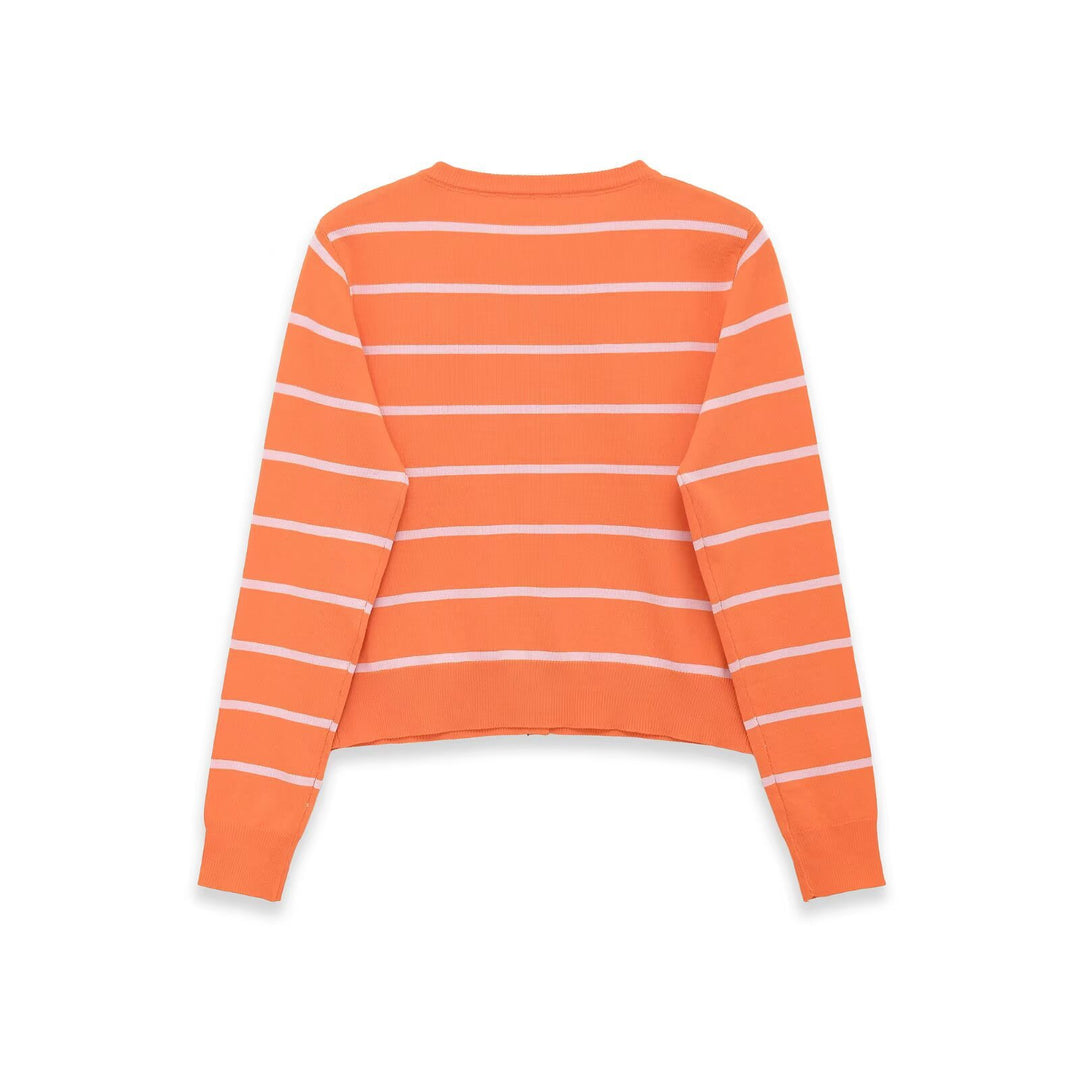Damen Kurzgeschnittener Feinstrick‑Cardigan mit horizontalen Streifen und Perlmuttknöpfen Shop Nory