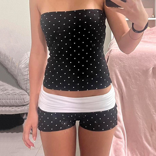 Damen Bandeau-Badeanzug mit Polka Dots und Shorts