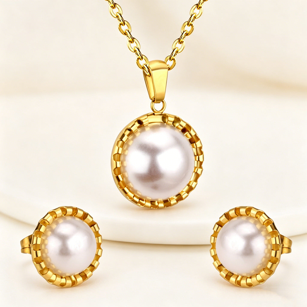 Damen Schmuckset mit Edelstahl-Halskette und elegantem Perlen-Aanhänger Shop Nory